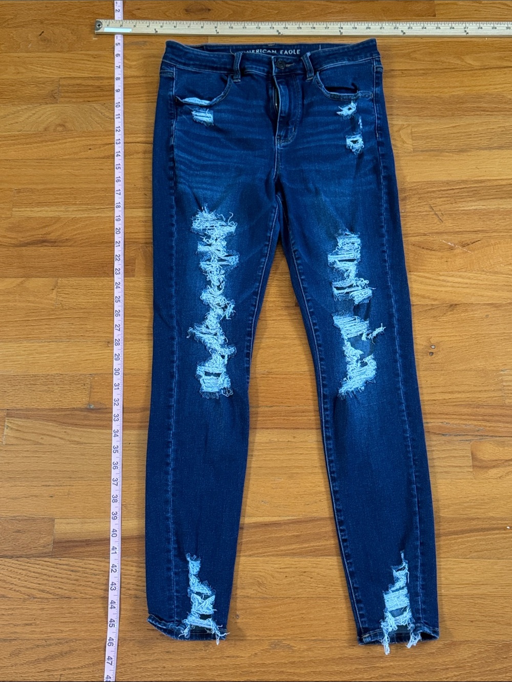 American Eagle Outfitters Dark Blue Distressed Hi-rise Jegging Size 12